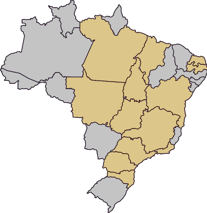 Mapa do Brasil com a sede de Coala marcada em Goiânia, Goiás